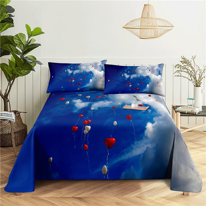 Scenery Print Polyester Flat Bedding Set