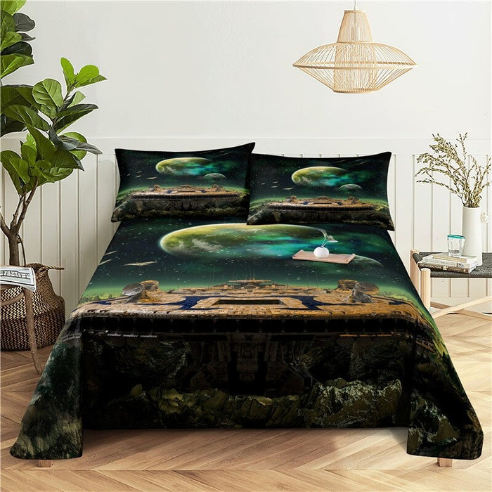 Printed Science Fiction Planet Bedding Set