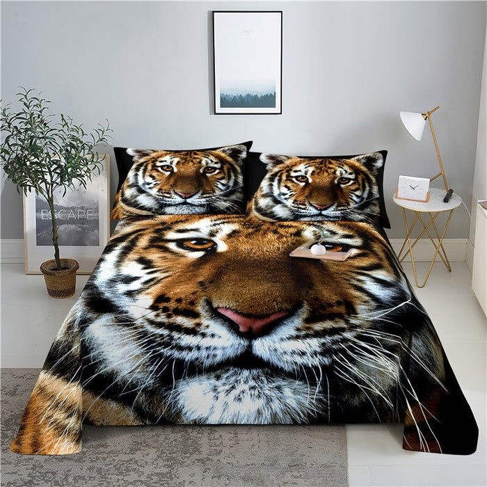 3D Tiger Print Bed Flat Sheet Set