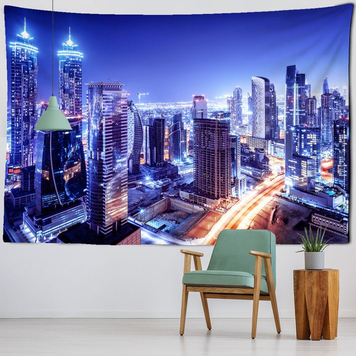 City Neon Night View Tapestry Wall Hanging Tapis Cloth