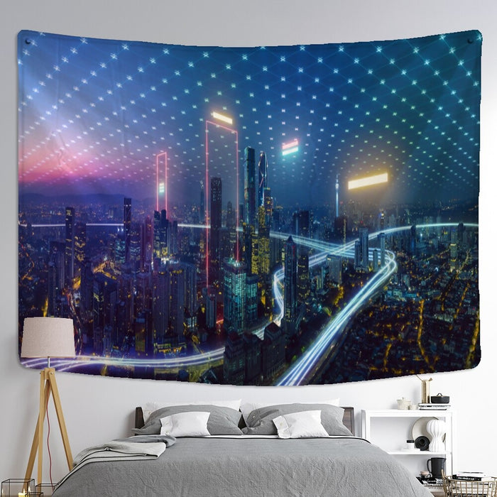 City Traffic Night View Tapestry Wall Hanging Tapis Cloth