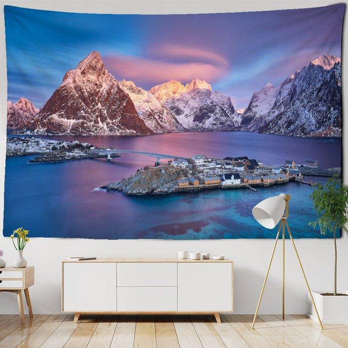 Aurora Snow Mountains Tapestry Wall Hanging Tapis Cloth