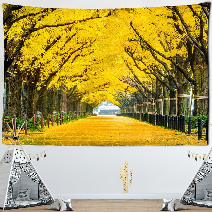 Golden Leaves Trees Tapestry Wall Hanging Tapis Cloth