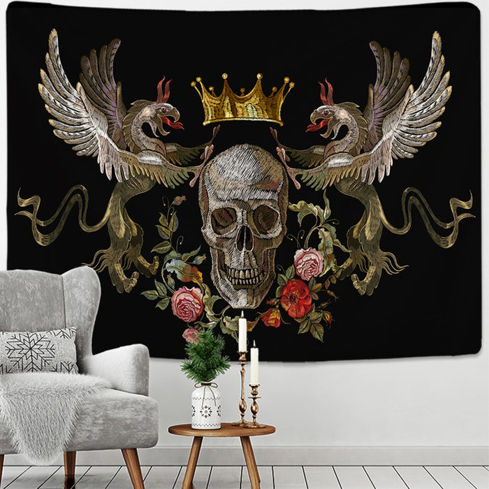 Flower Skull Cage Art Tapestry Wall Hanging Tapis Cloth