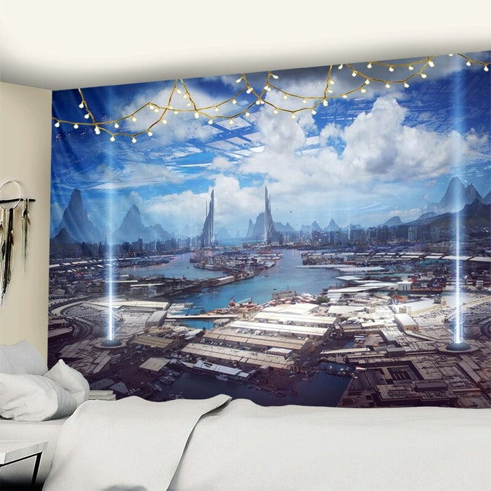 Future Industrial Building Tapestry Wall Hanging Tapis Cloth