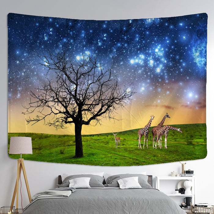 Starry Sky And Deer Tapestry Wall Hanging Tapis Cloth