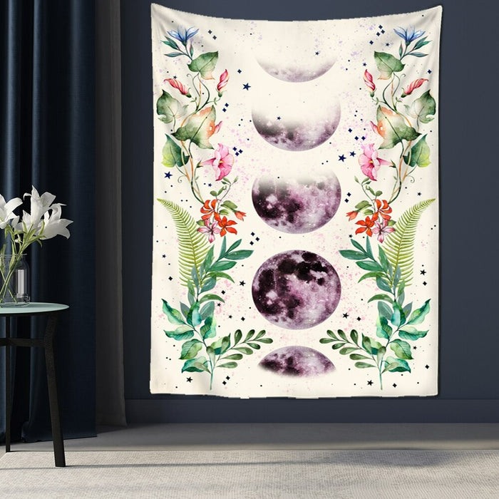Flowers and Moon Tapestry Wall Hanging Tapis Cloth