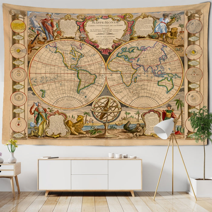 Doodle Map Tapestry Wall Hanging Tapis Cloth