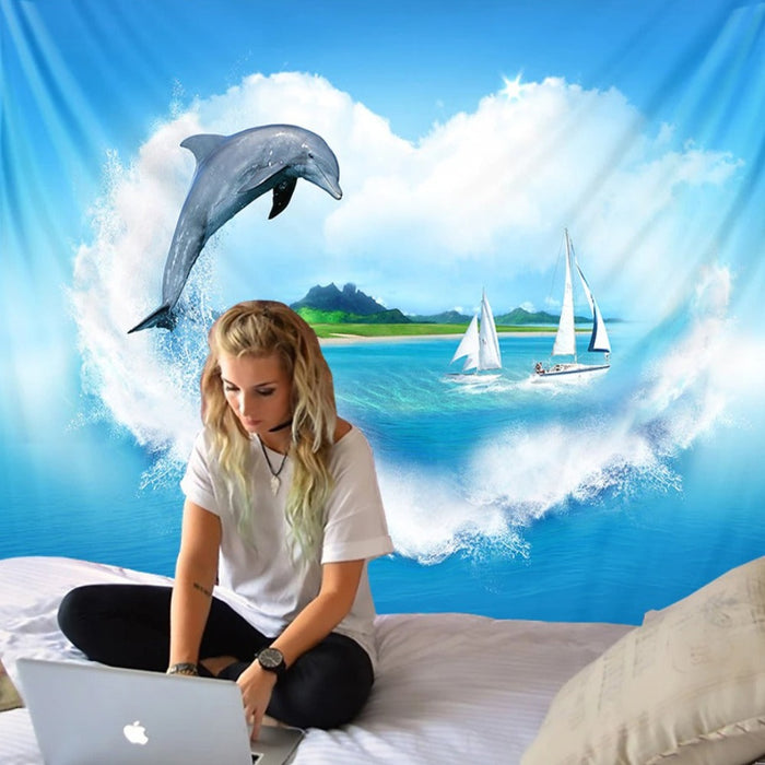 3D Dolphin Art Tapestry Wall Hanging Tapis Cloth