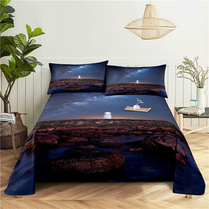 Printed Night View Scene Bedding Set