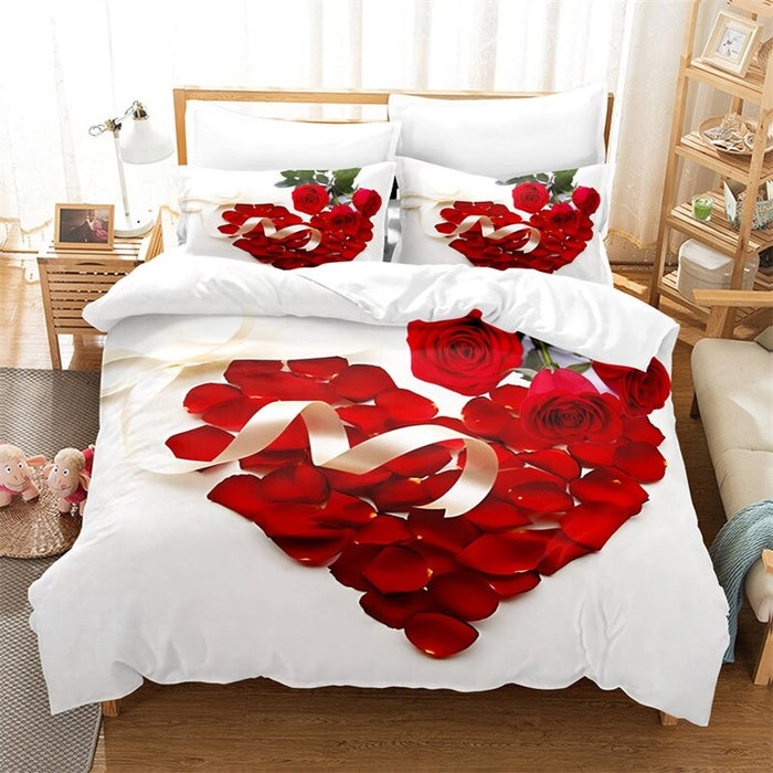 Printed Red Rose Bedding Set