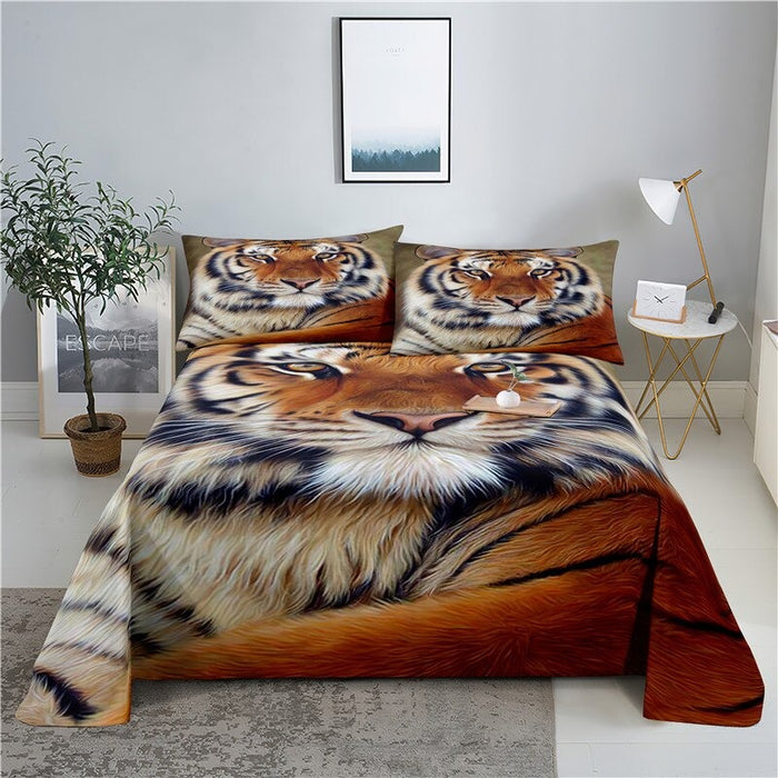 3D Tiger Print Bed Flat Sheet Set