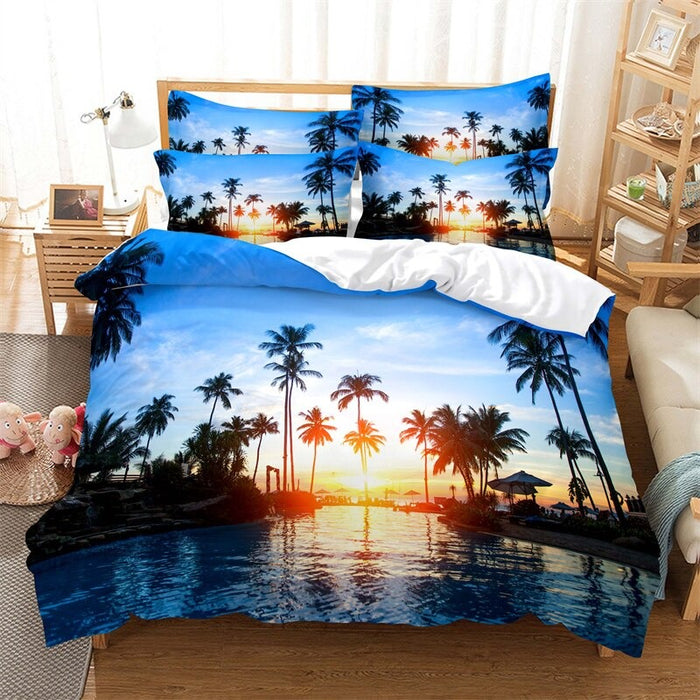 Coconut Trees Beach Duvet Cover Set