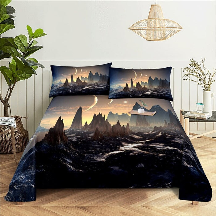 Printed Mountain Scenery Bedding Set