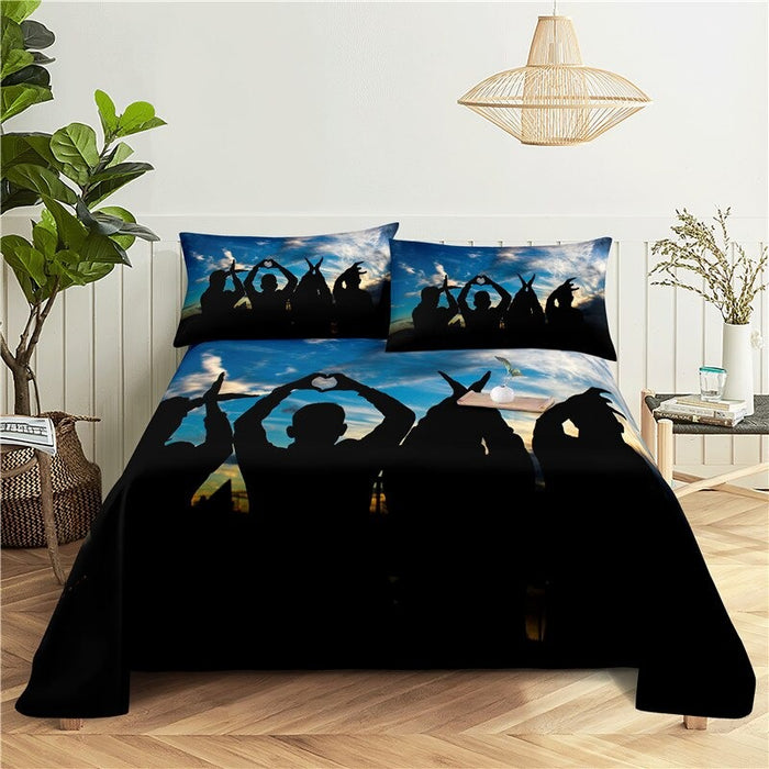 Full Print Bed Flat Bedding Set