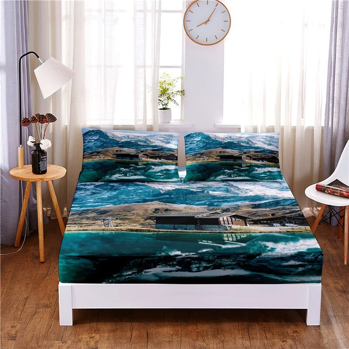 3 Pcs Natural Scenery Digital Printed Polyester Bed Sheet Set