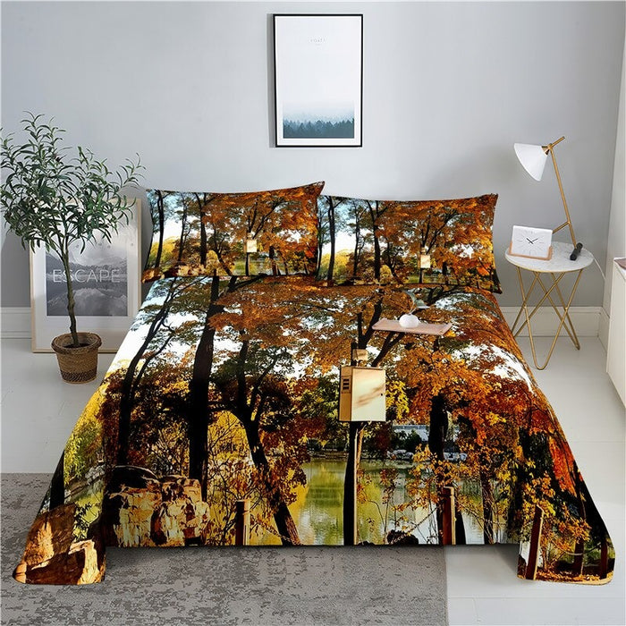 Printed Maple Leaves Bedding Set