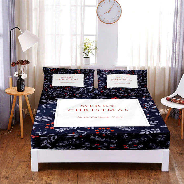Christmas Holiday Print Fitted Sheet Bedding Set