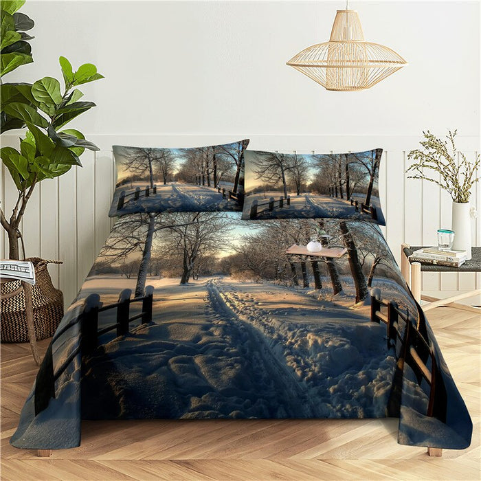 Snow Scene Printed Polyester bedding Set