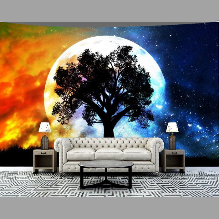 Trees Under Moon Tapestry Wall Hanging Tapis Cloth