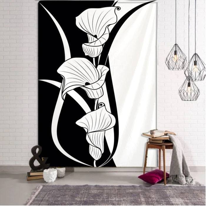 Black And White Magnolia Tapestry Wall Hanging Tapis Cloth