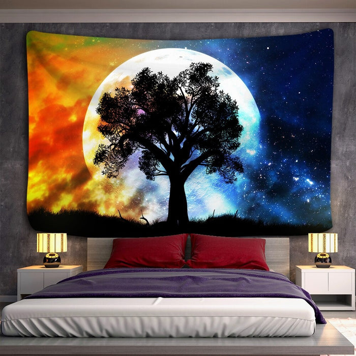 Trees Under Moon Tapestry Wall Hanging Tapis Cloth