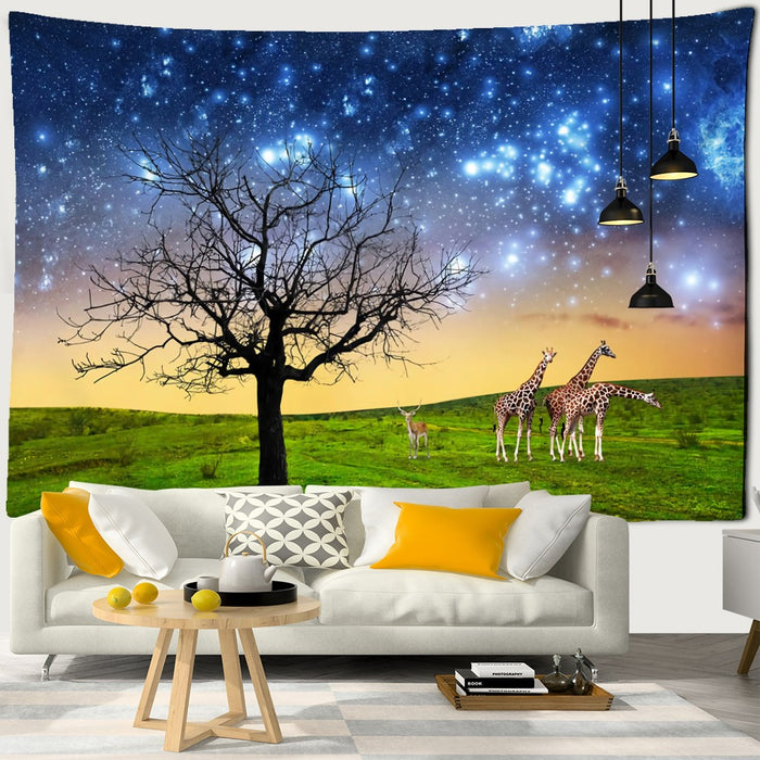 Starry Sky And Deer Tapestry Wall Hanging Tapis Cloth