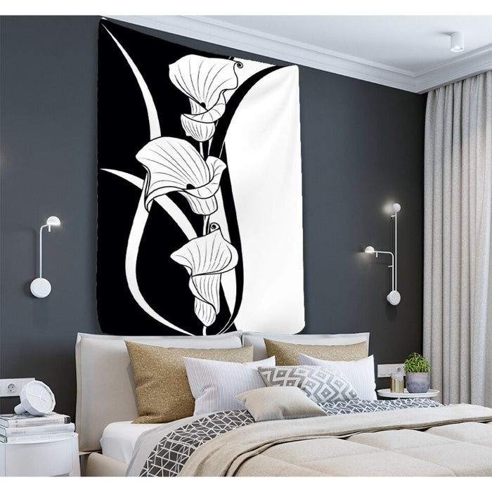 Black And White Magnolia Tapestry Wall Hanging Tapis Cloth