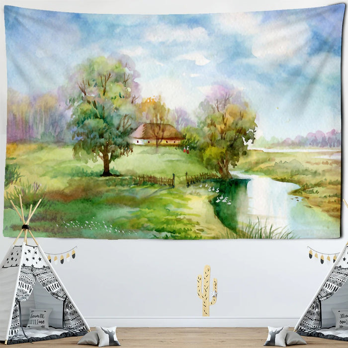 Watercolor Landscape Tapestry Wall Hanging Tapis Cloth