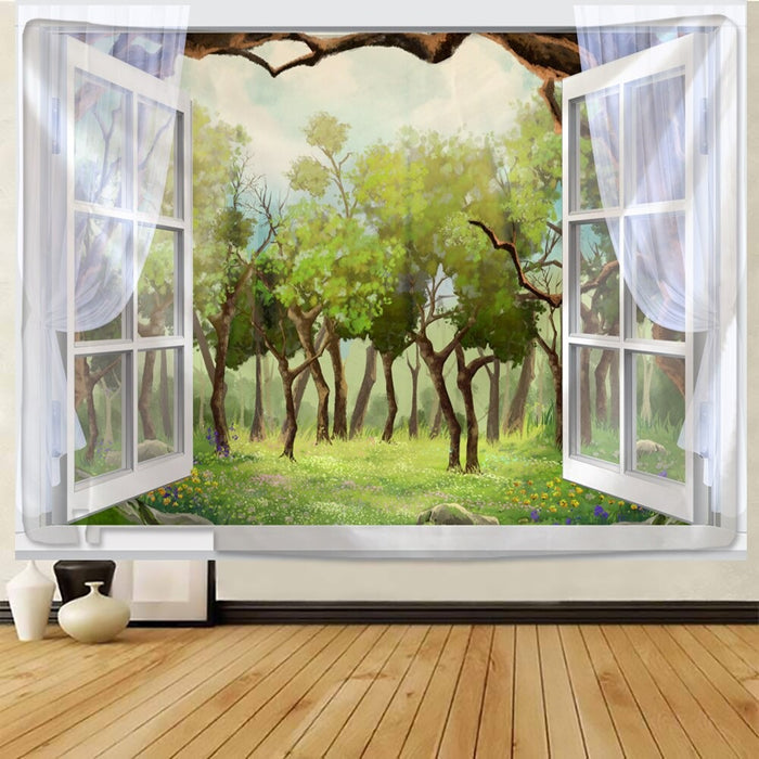 Window Picturesque Scenery Tapestry Wall Hanging Tapis Cloth