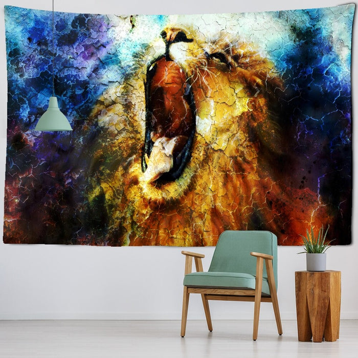 Retro Lion Animal Tapestry Wall Hanging Tapis Cloth