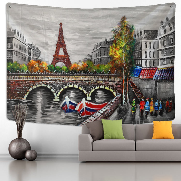 Tower Landscape Oil Painting Tapestry Wall Hanging Tapis Cloth