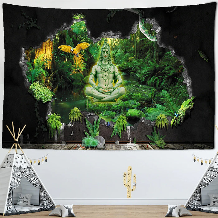 Indian Buddha Statue Tapestry Wall Hanging Tapis Cloth