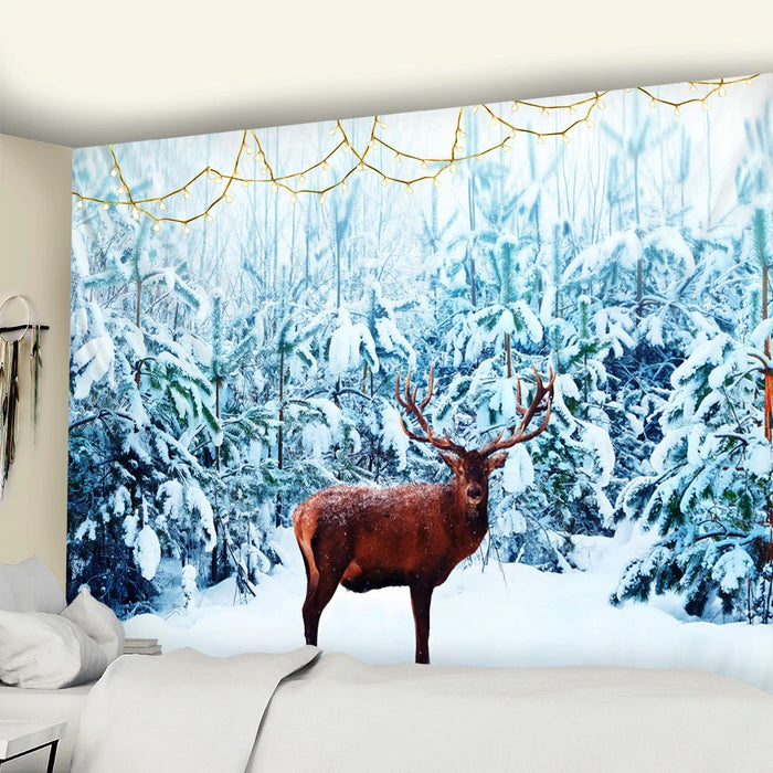 Polyester Snow Reindeer Tapestry Wall Hanging Tapis Cloth