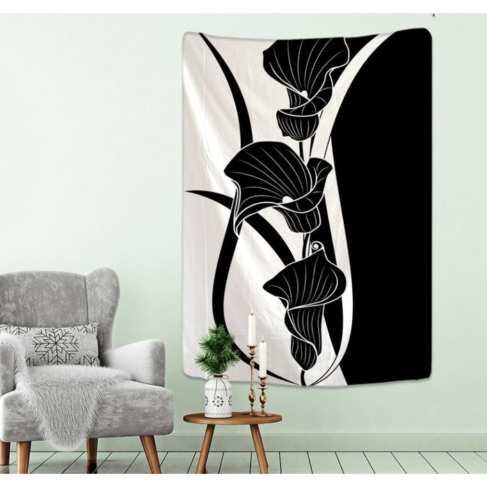 Black And White Magnolia Tapestry Wall Hanging Tapis Cloth