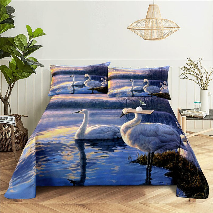 Swan Print Flat Bedding Set