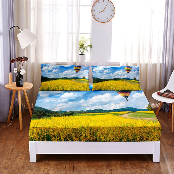 Scenic Printed Fitted 3 Pcs Bedding Set