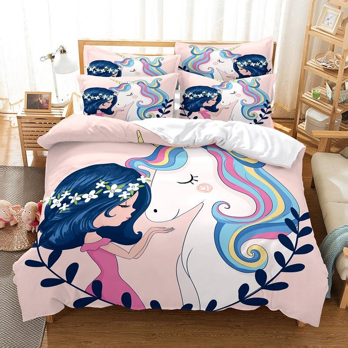 Girl's Unicorn Printed Duvet Cover Bedding Set