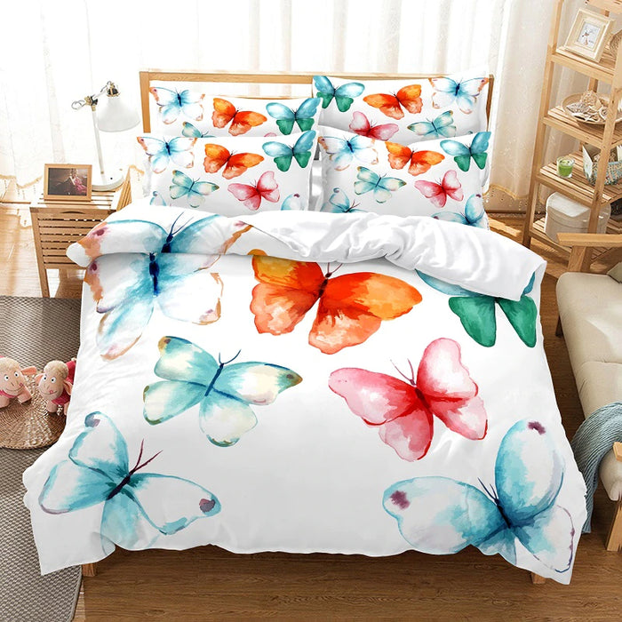 Butterfly Printed Duvet Cover Bedding Set