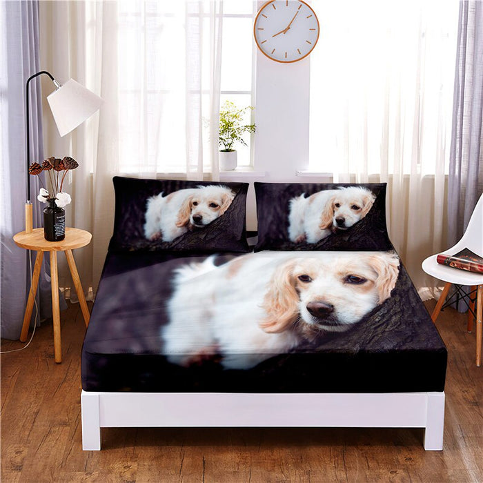 Dogs Printed Fitted 3 Pc Sheet Bedding Set