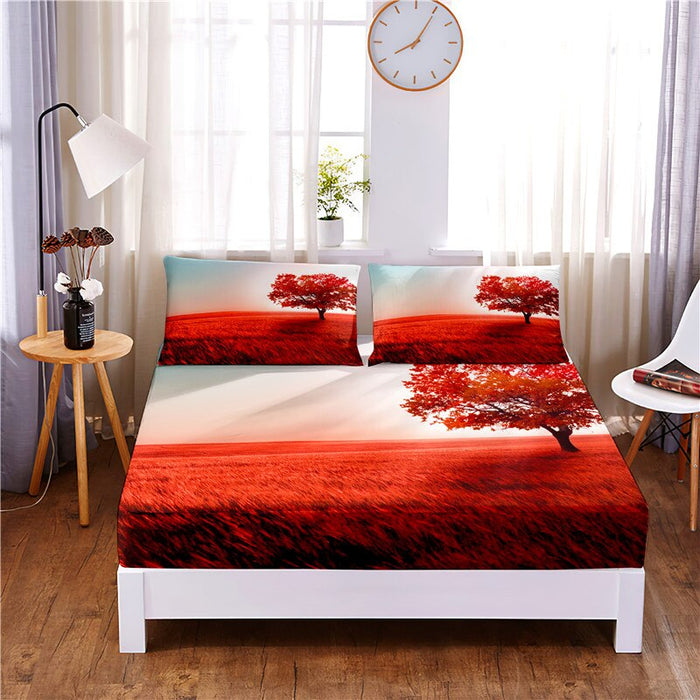 Scenic Printed Fitted 3 Pcs Bedding Set