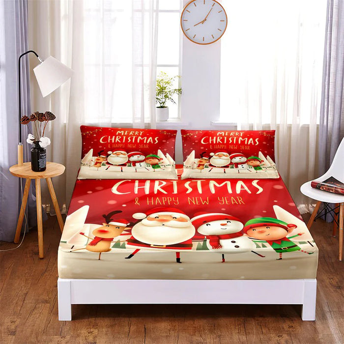 Printed Christmas Designs Fitted 3 Pc Sheet Bedding Set