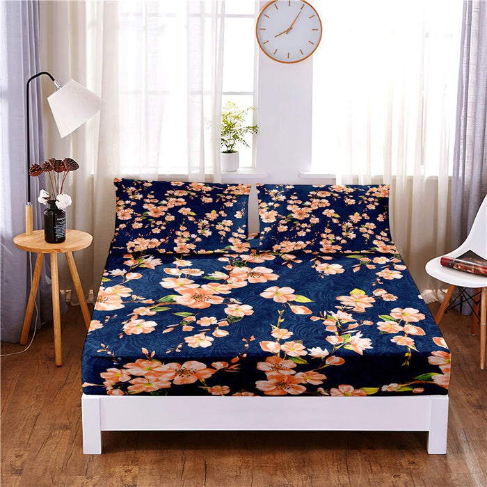 Floral Design Printed Fitted 3 Pc Sheet Bedding Set