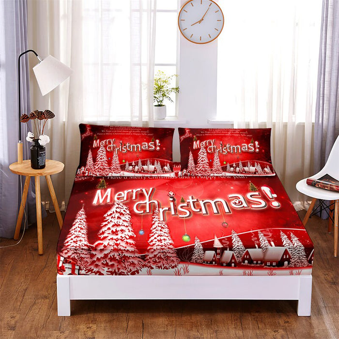 Christmas Printed Fitted 3 Pc Sheet Bedding Set
