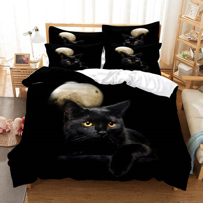 Black Cat Printed Duvet Cover Bedding Set