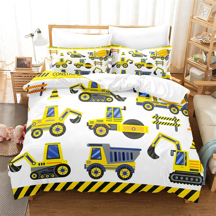Cartooned Vehicles Printed Bedding Set