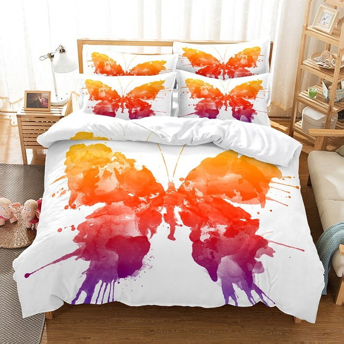 Orange Butterfly Printed Duvet Cover Bedding Set