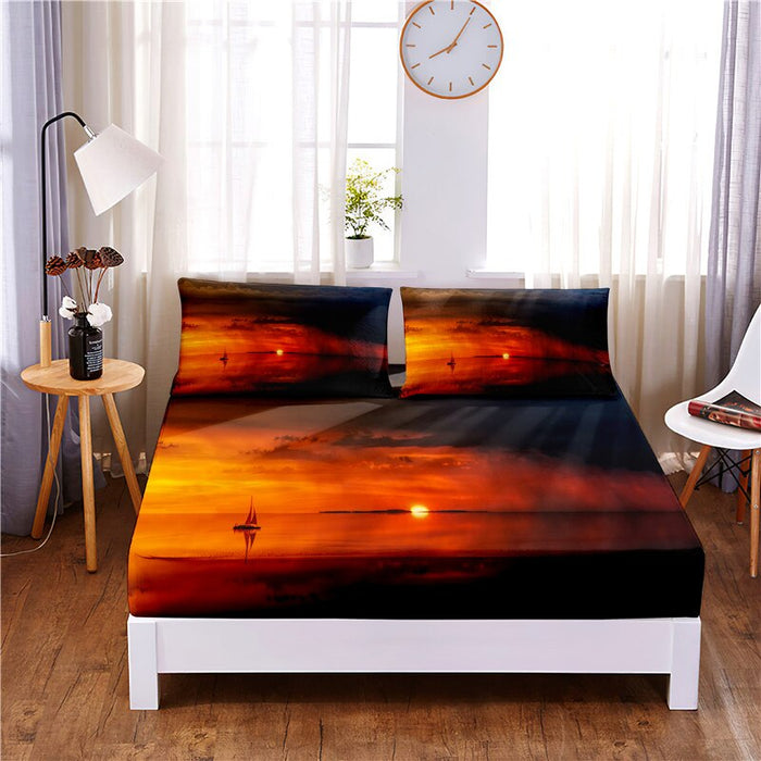 Setting Sun Printed Fitted 3 Piece Sheet Bedding Set
