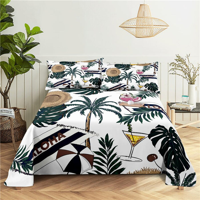 Coconut Tree Printed Bed Flat Bedding Set