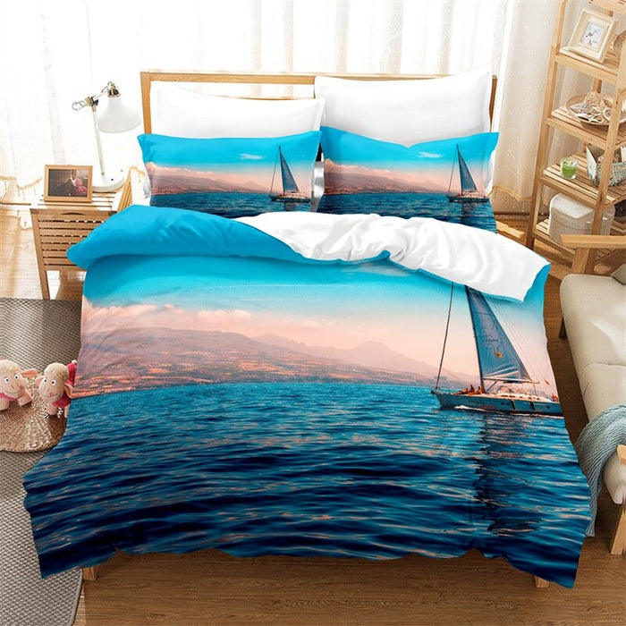 Printed Beach View Bedding Set
